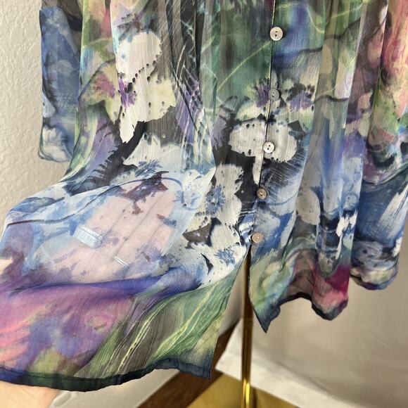 Watercolor Sheer Top Womens XL Fairy Artsy Boho Whimsical Lightweight Resort - Picture 3 of 13